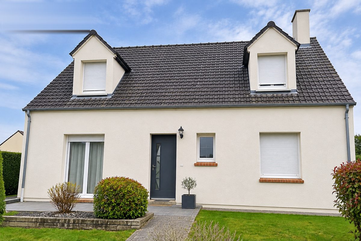 Façade après ravalement complet d'une maison, enduit remis à neuf